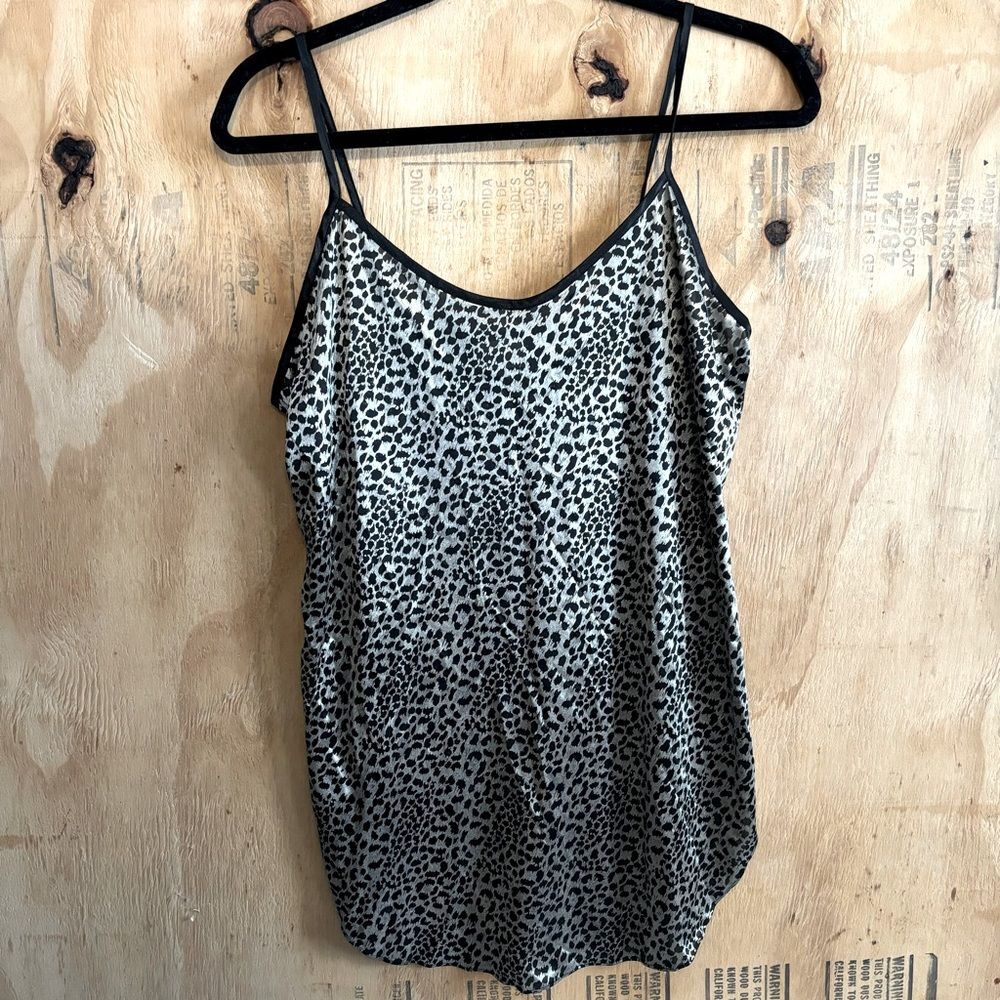 Vintage 90s Romantic Moods Leopard Print Silver & Black Metallic Slip Dress S